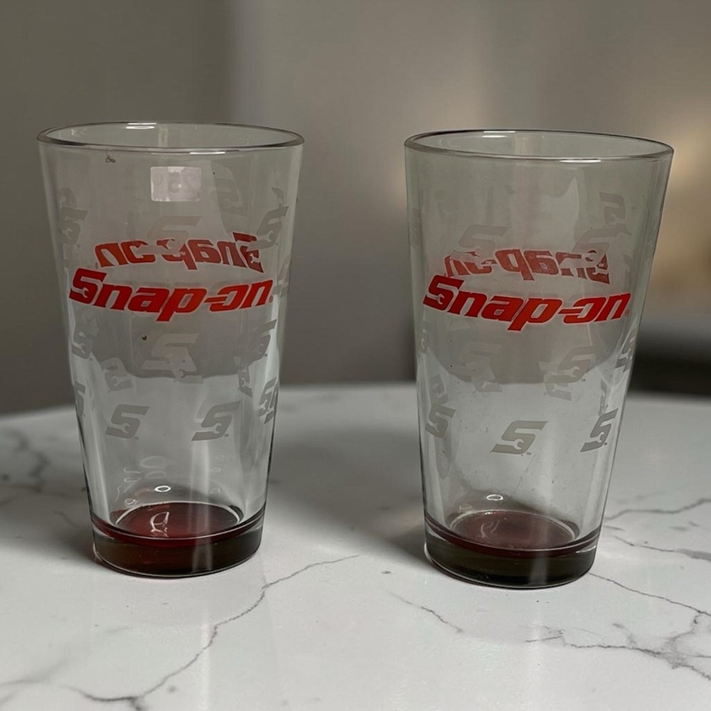 Snap On Tools Drinking Glasses Glass Cup Set Of 2 Collectible Man cave